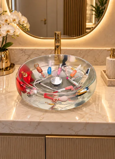 Cuba de resina personalizada com cosméticos