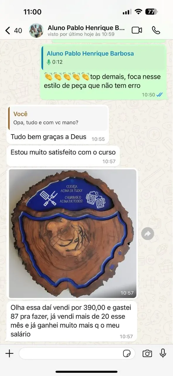 Mensagem do aluno Pablo Henrique contando que já ganhou mais que o salário